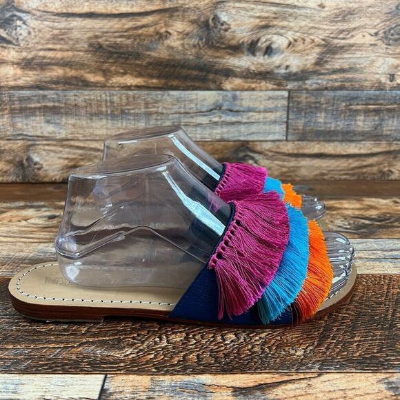 Mystique Caracas Slide Sandals Women's 9 Leather Fringe Shoe Summer Unique Fun - Picture 4 of 9